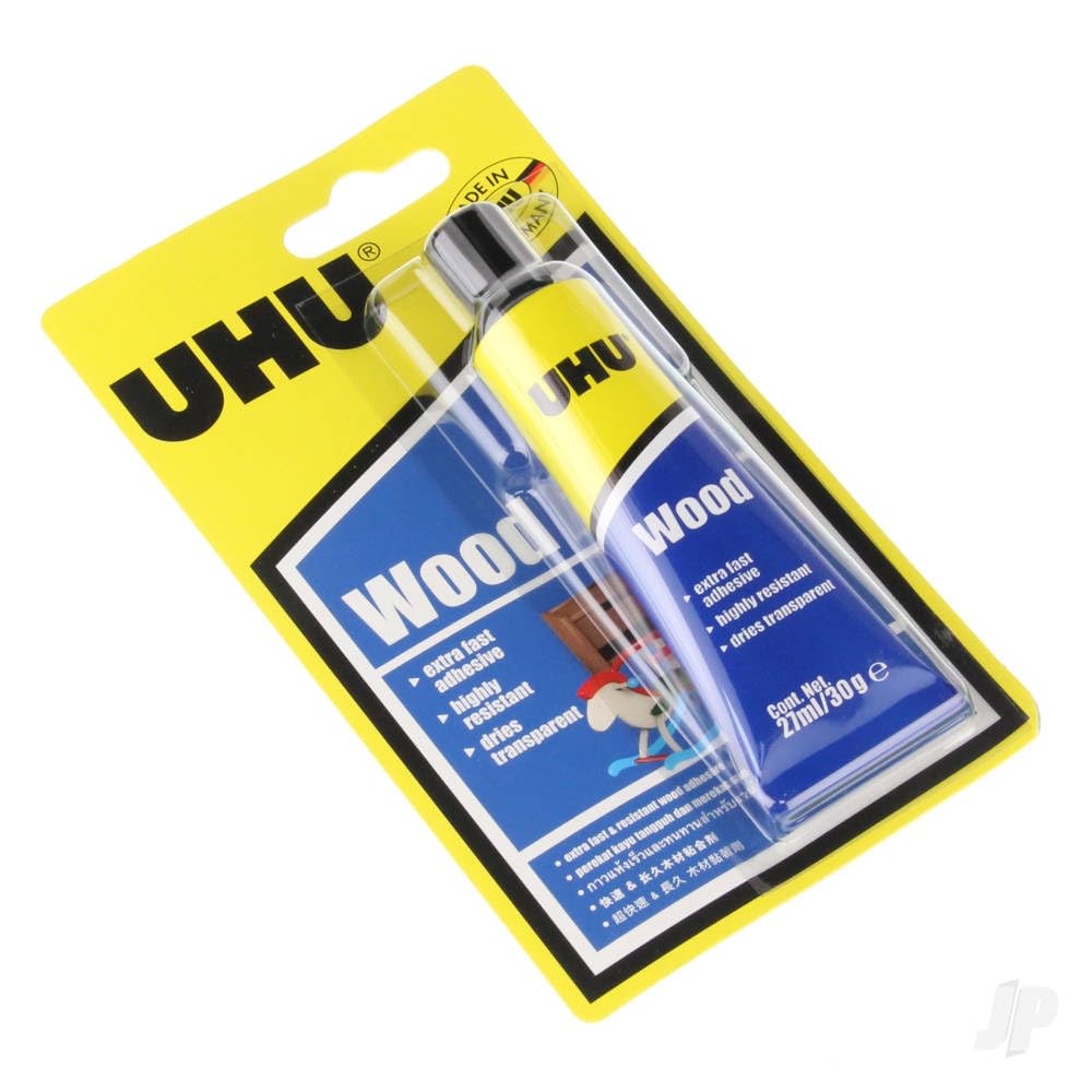UHU wood glue, high-quality, fast, moisture resistant (EN 204 D2) white wood glue, 27ml blister
