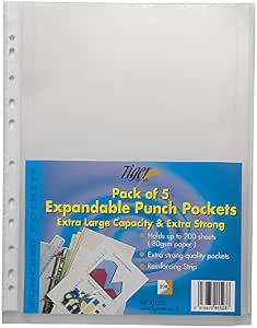 Tiger 301523 - A4 Expandable Punched Pockets PK5