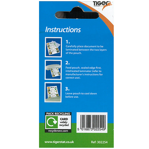 Tiger Business Card 250 micron Laminating Pouches - Pack of 50 60mmx90mm