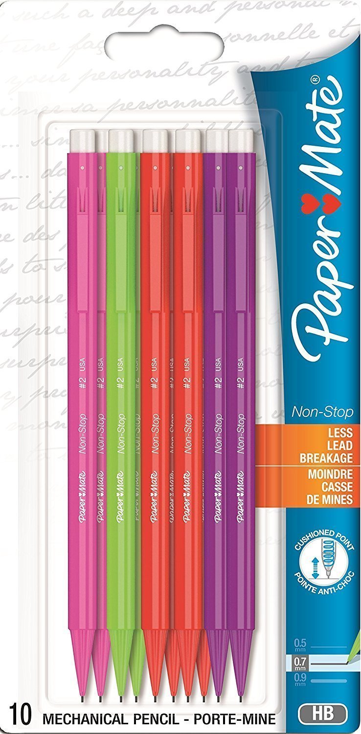 Paper Mate Non Stop Mechanical Pencil HB 0.7mm - Assorted Colours x 10