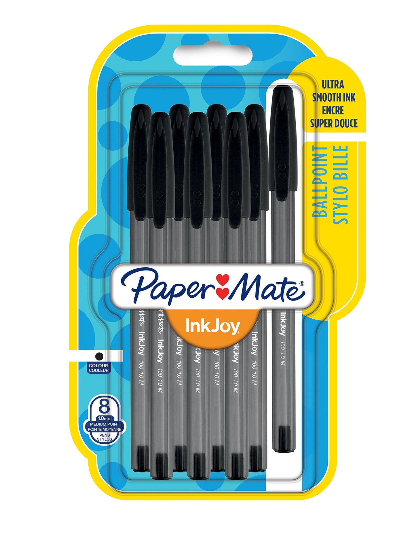 PaperMate InkJoy 100 CAP Capped Ball Pen 1.0mm Medium Tip Black Pack of 8