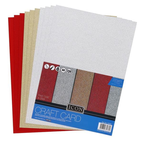 A4 Assorted Glitter Craft Card 220gsm Packs of 10 Sheets