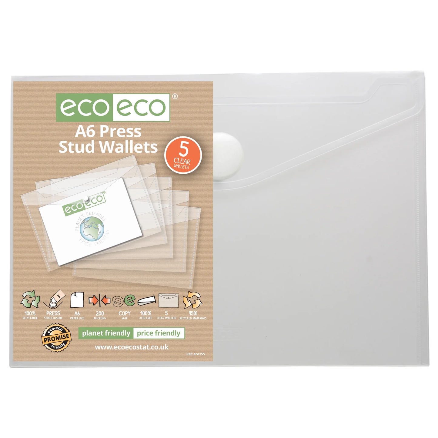 eco-eco Recycled Clear Press Stud Popper Wallets A6, A5 or A4