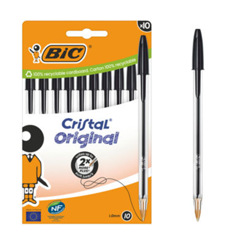 BIC Cristal Original Ball Pens - Pack of 10 - Black Medium