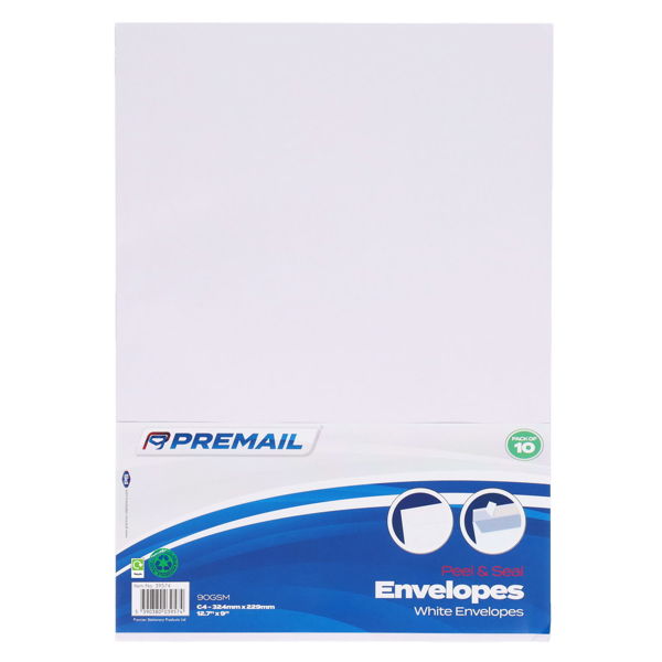 10 x White C4 Peel and Seal Envelopes for A4