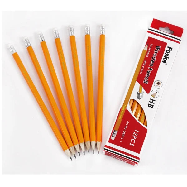 12 x HB Wooden Pencils with Eraser