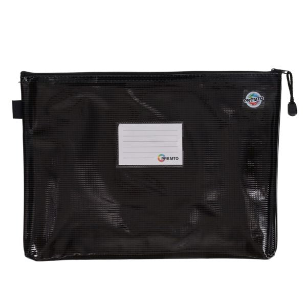 Premto A4+ Extra Durable Expanding Mesh Bag Secure Zip Jet Black