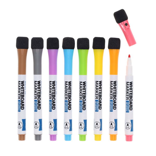 8 Bullet Tip Whiteboard Markers With Eraser Lid - Asst