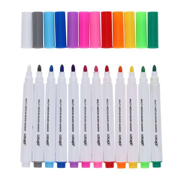 12 Fine Bullet Tip Whiteboard Markers - Asst