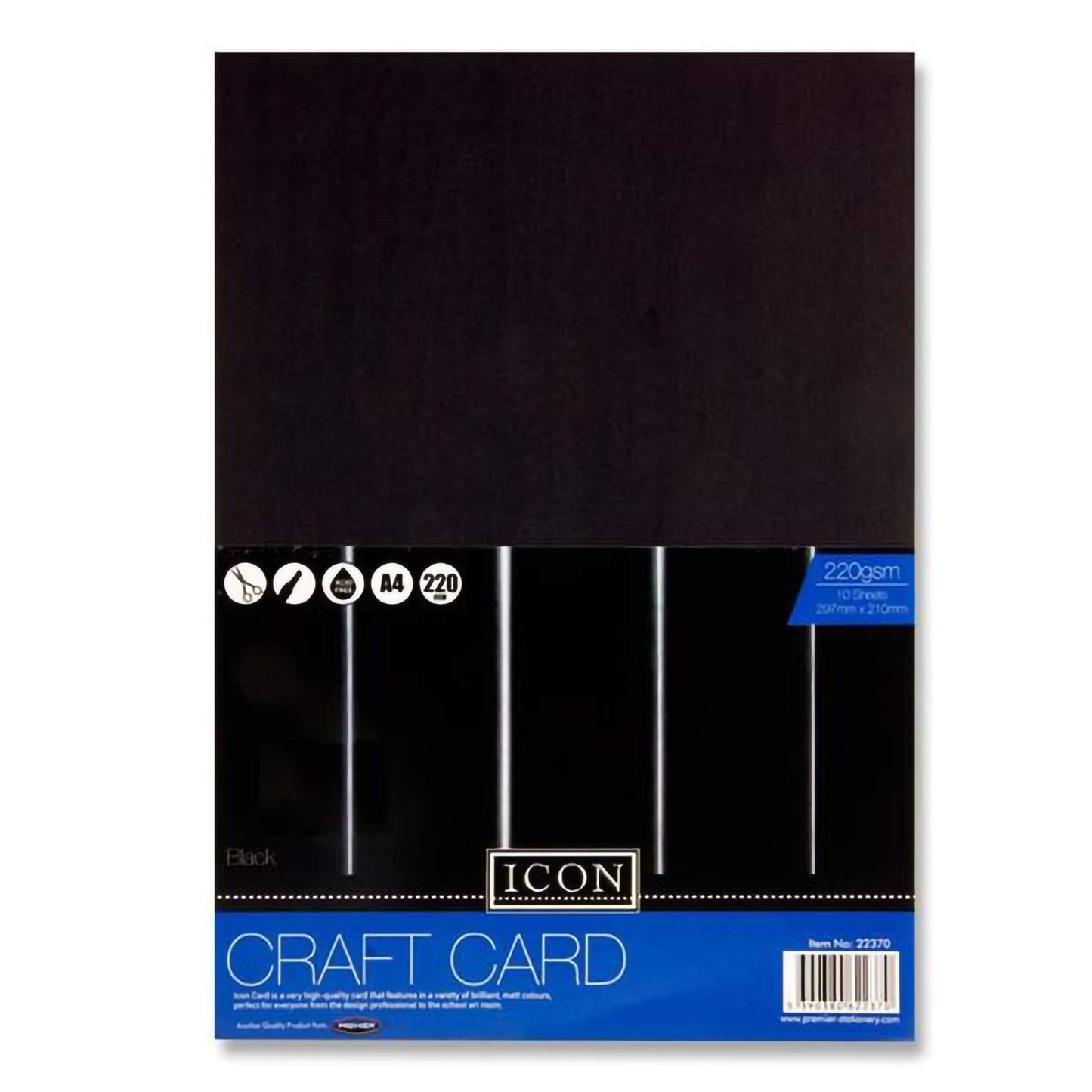 Icon 220Gsm A4 Black Card Pack of 10 Sheets