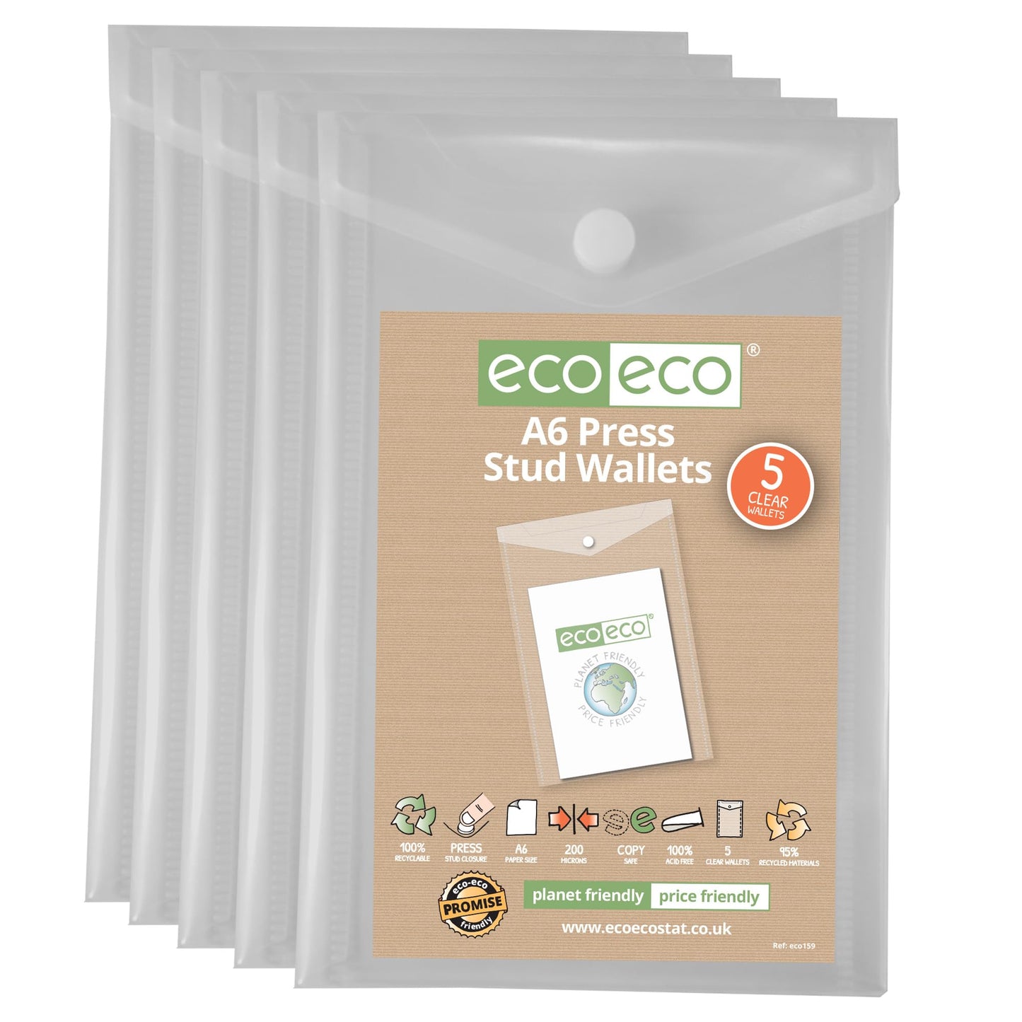 eco-eco Recycled Clear Press Stud Popper Wallets A6, A5 or A4