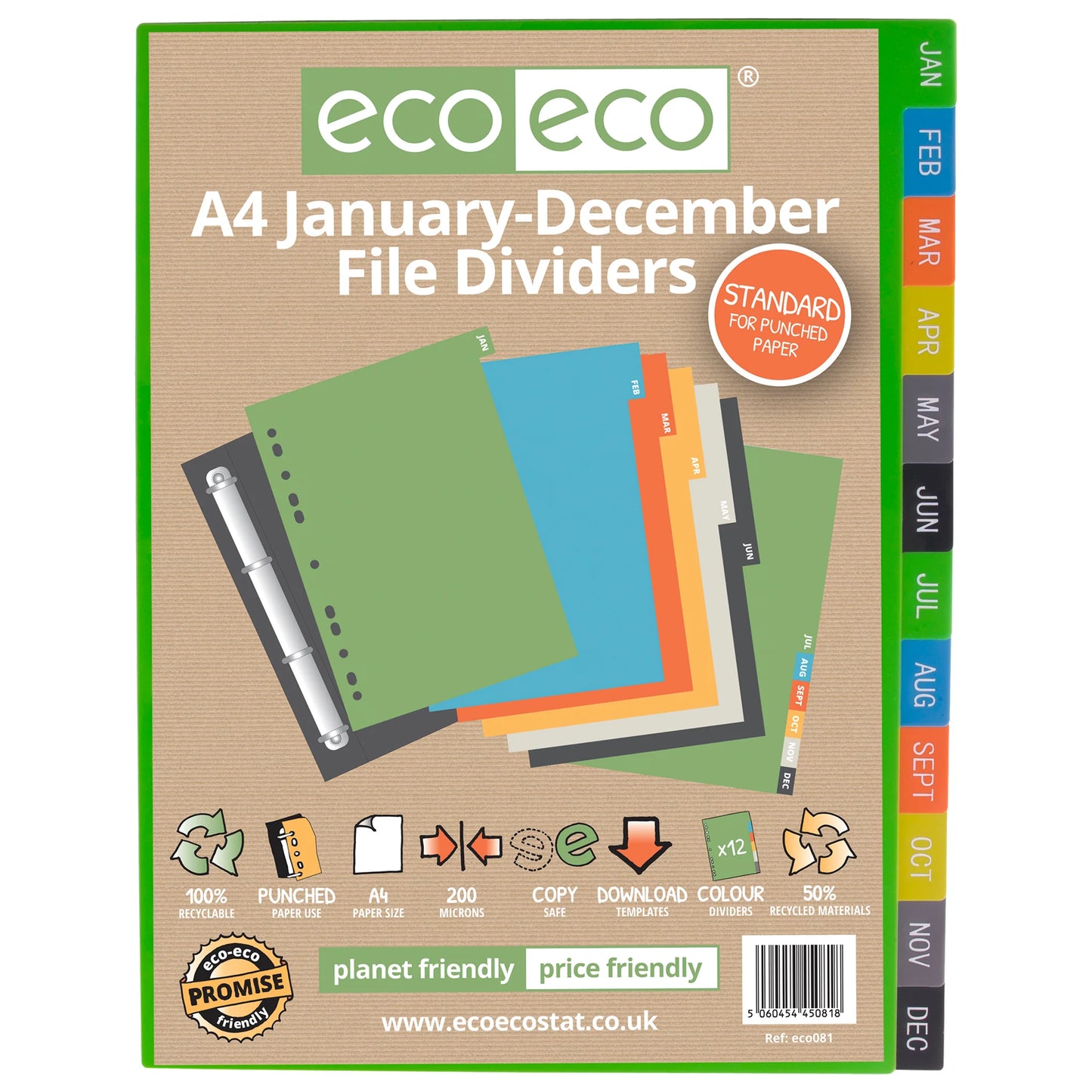 eco-eco A4 50% Recycled Jan - Dec Dividers eco082