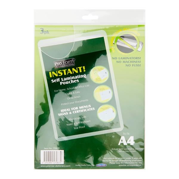 A4 Instant Self Seal Laminating Pouches - No Machine Needed - Pack of 3
