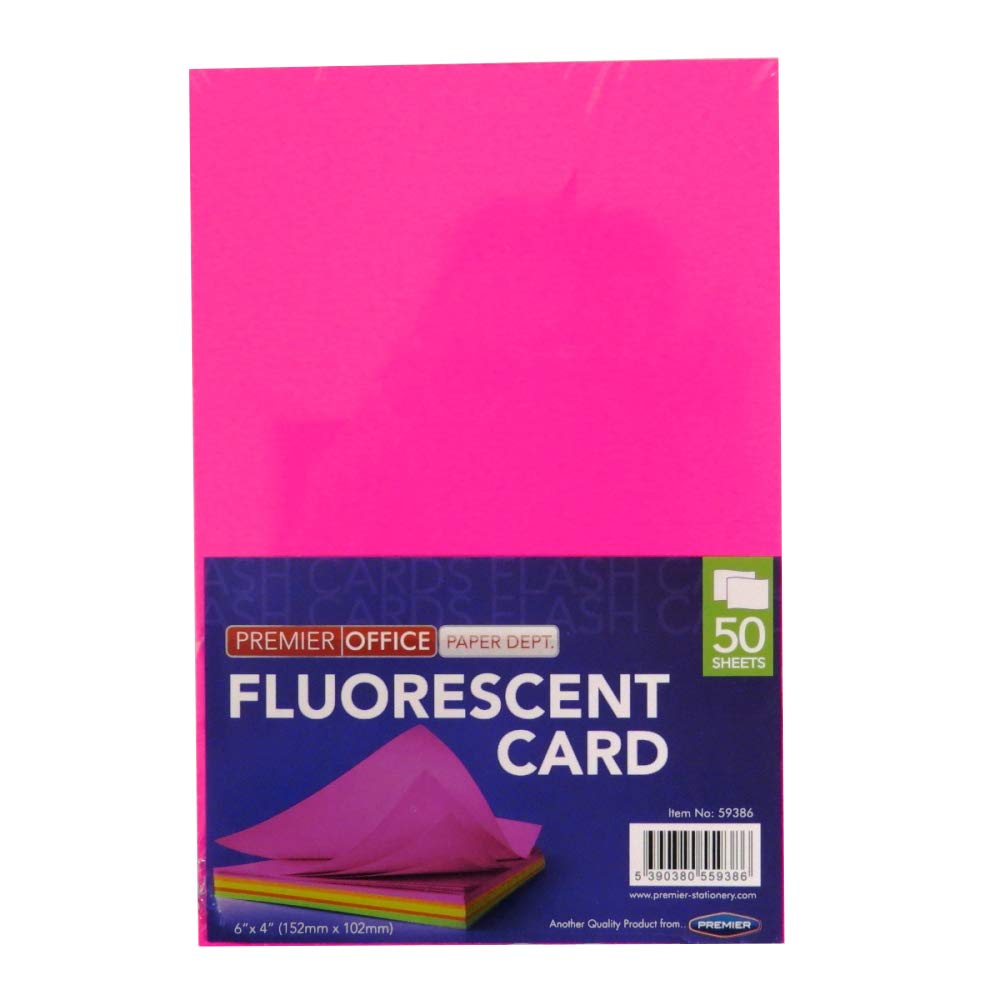 4" x 6" Fluorescent Card 50 Sheets Mixed Colours
