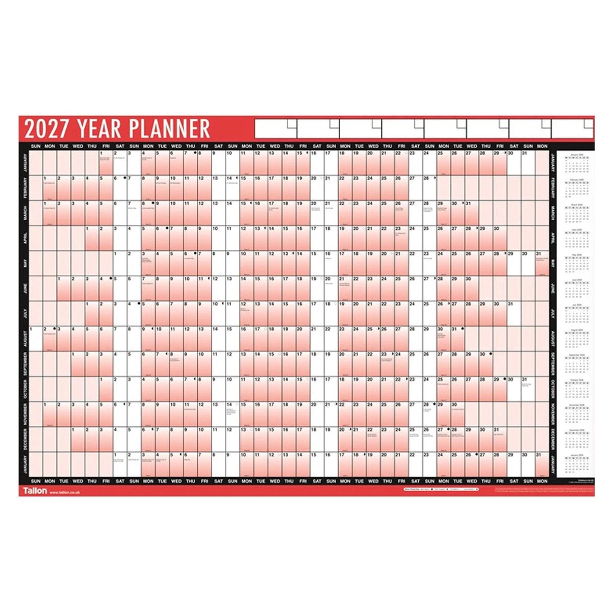 A1 Yearly Wall Planner 2027