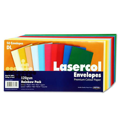 Premier Stationery 120gsm DL Envelopes Assorted Rainbow Colours Pack of 50.