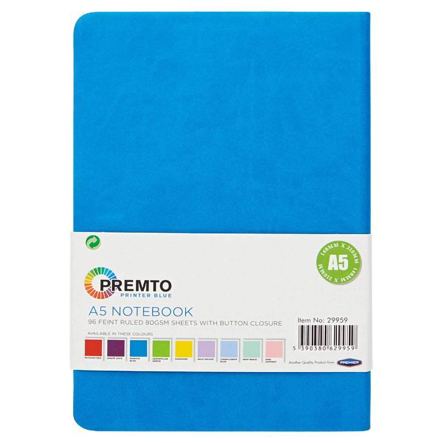A5 192pg Hardcover Notebook with Elasticated Button Closure - Printer Blue