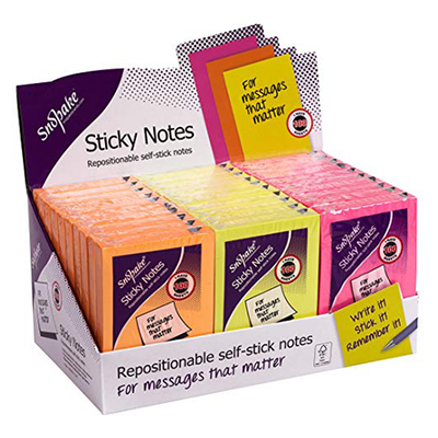 Snopake Neon Sticky Notes 76mmx50mm 3 Colour Choice