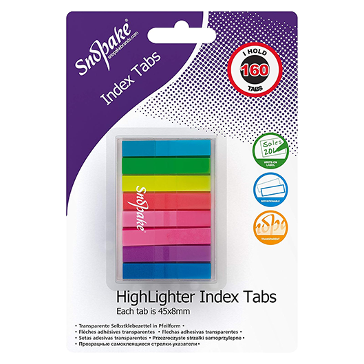 Snopake 15846 Index Tab Highlighters 160 Transparent 45 x 8mm 160
