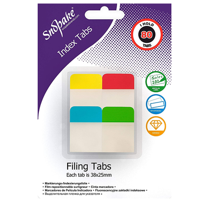 Snopake 15884 Extra Thick Repositionable Filing Index Tabs 38x76mm