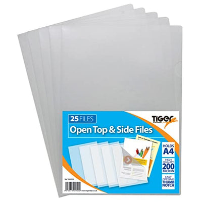 A4 Clear Open Top & Side Report Files Presentation Covers Cut Flush 200 micron 10 or 25