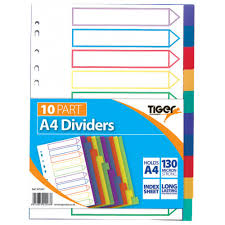 Tiger 10 Part Polypropylene A4 Dividers