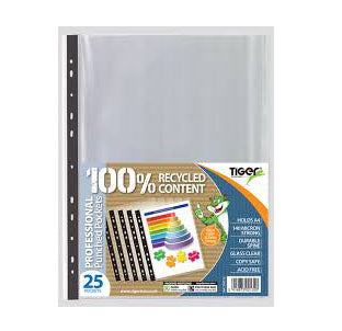 Tiger A4 Professional Strong Transparent  140 Micron Punched Pockets Pack of 25