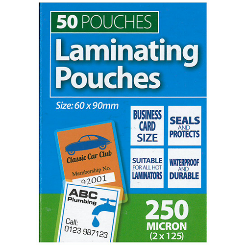Tiger Business Card 250 micron Laminating Pouches - Pack of 50 60mmx90mm