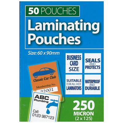 Tiger Business Card 250 micron Laminating Pouches - Pack of 50 60mmx90mm