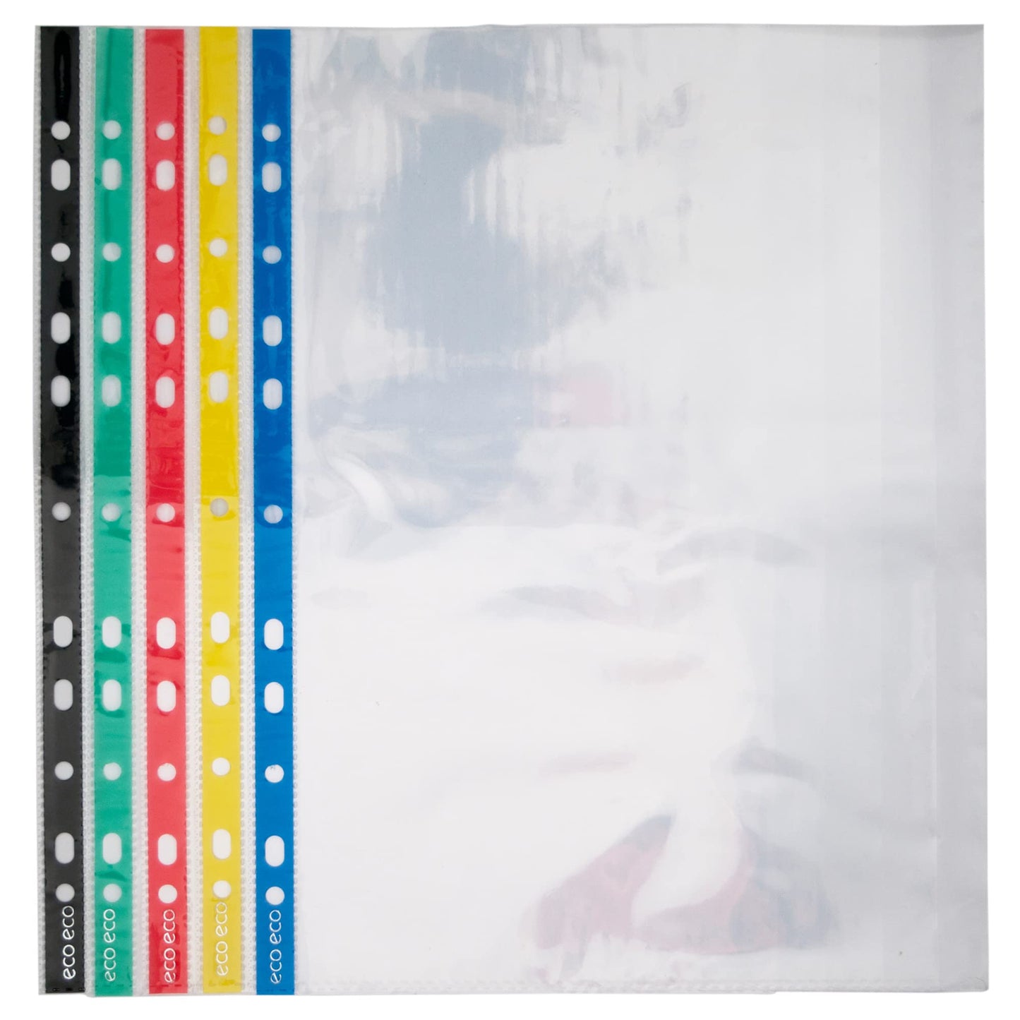 eco-eco eco093 A4 100% Recycled Coloured Spine Punched Pockets Glass Clear 100 x 45 micron