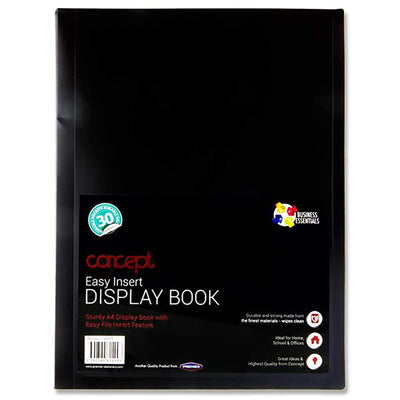 Concept A4 30 Pocket Easy Insert Display Book - Black.