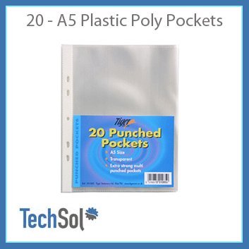 20 A5 Strong Plastic Poly Pockets Wallet Sleeves Clear
