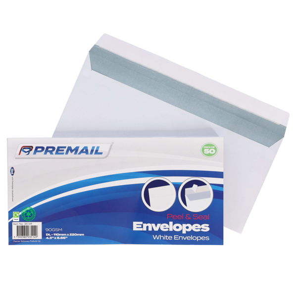 50 x White DL Peel and Seal Envelopes