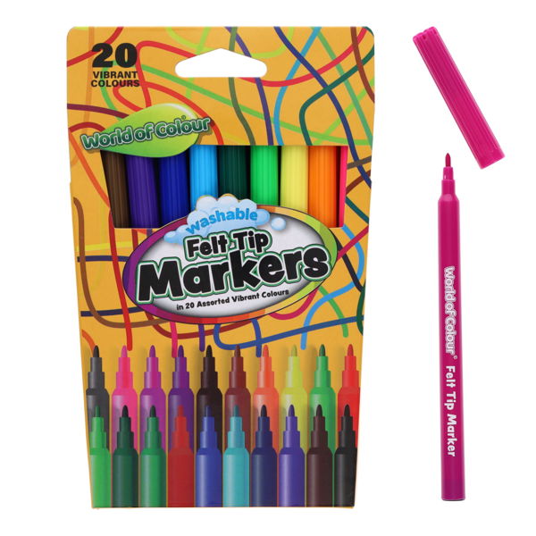 World of Colour 20 Washable Felt Tip Pens