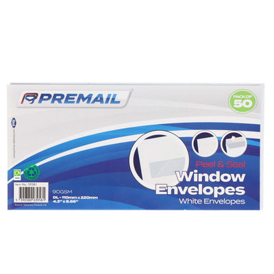 50 x White Window DL Peel and Seal Envelopes