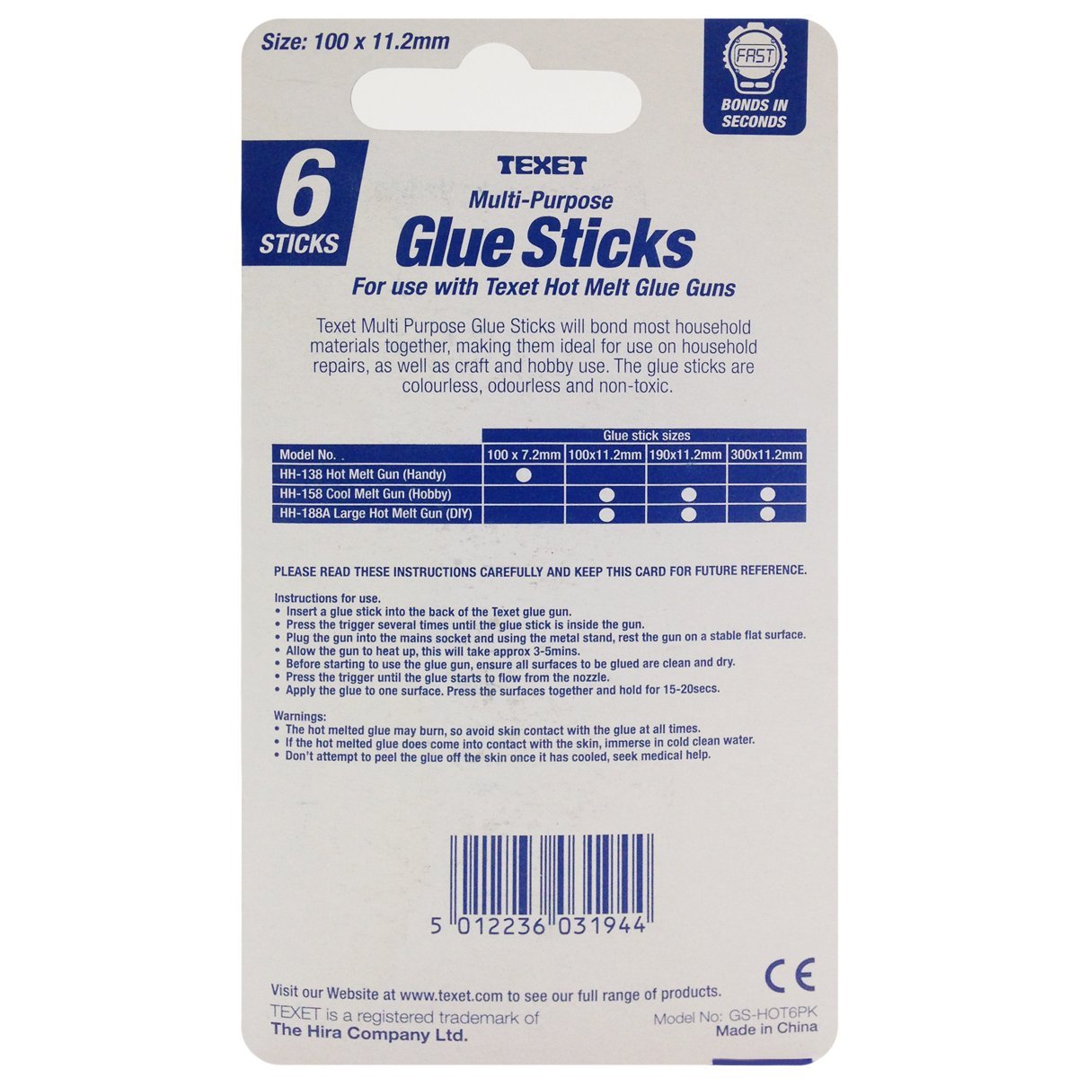 Texet Hot Melt Large Glue Gun Sticks 11.2mm Size Pack of 6