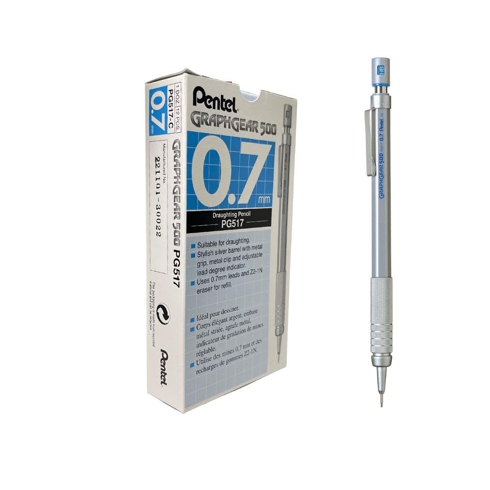 Pentel Graphgear 500 Mechanical Pencil 0.3mm, 0.5mm, 0.7mm or 0.9mm HB