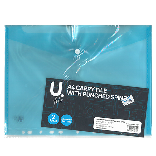 A4 Button Document Wallet Punched for Binders