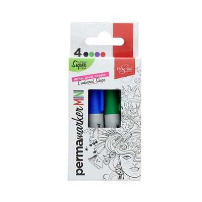 Pro:Scribe 4 Mini Permanent Markers in Red, Black, Blue & Green
