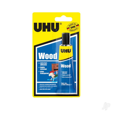 UHU wood glue, high-quality, fast, moisture resistant (EN 204 D2) white wood glue, 27ml blister