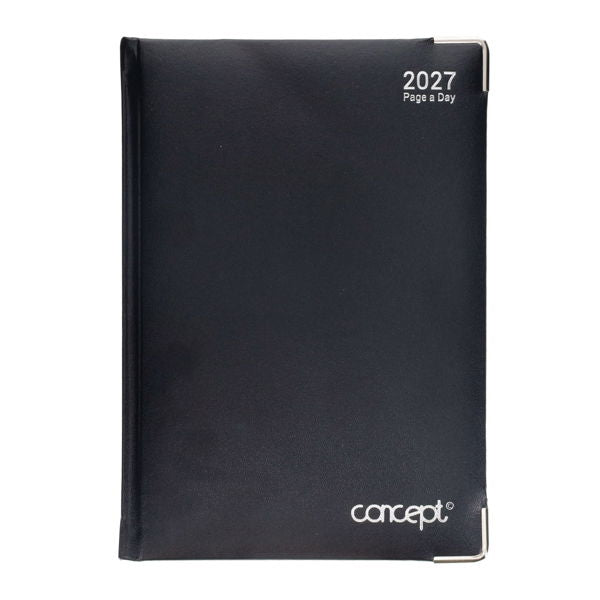2027 A5 Day Per page Diary With Padded Cover Black