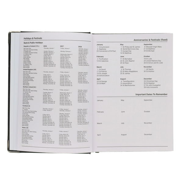 2027 A5 Day Per page Diary With Padded Cover Black