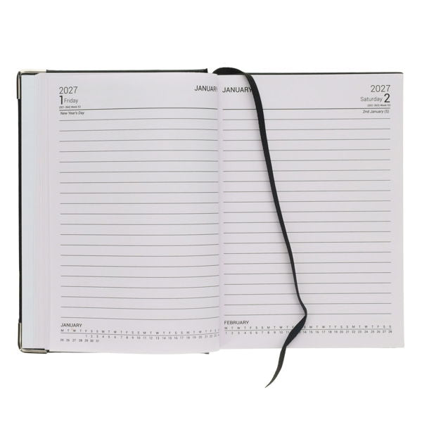 2027 A5 Day Per page Diary With Padded Cover Black
