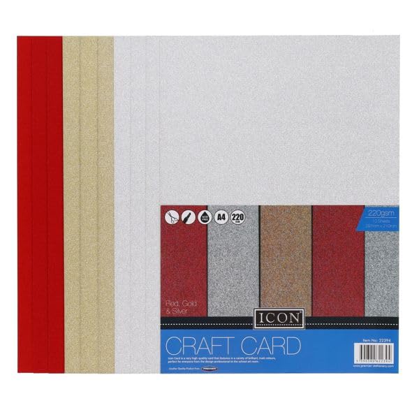 A4 Assorted Glitter Craft Card 220gsm Packs of 10 Sheets