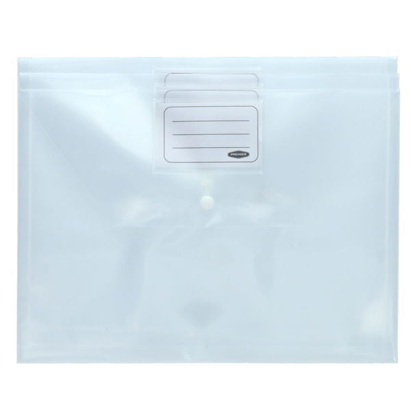 3 A4 Clear Button Document Wallets
