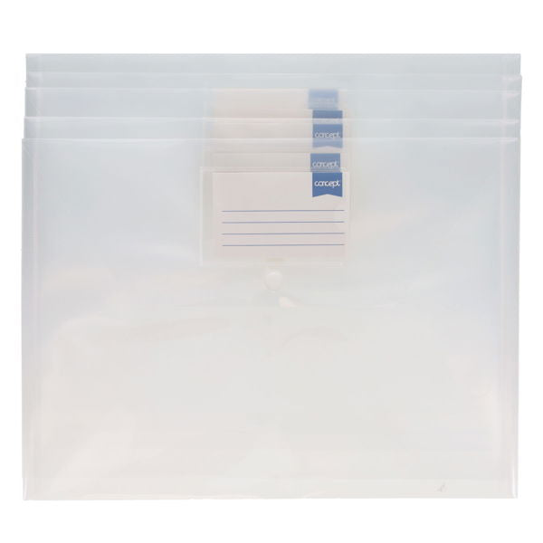 5 A4 Button Document Wallets Clear