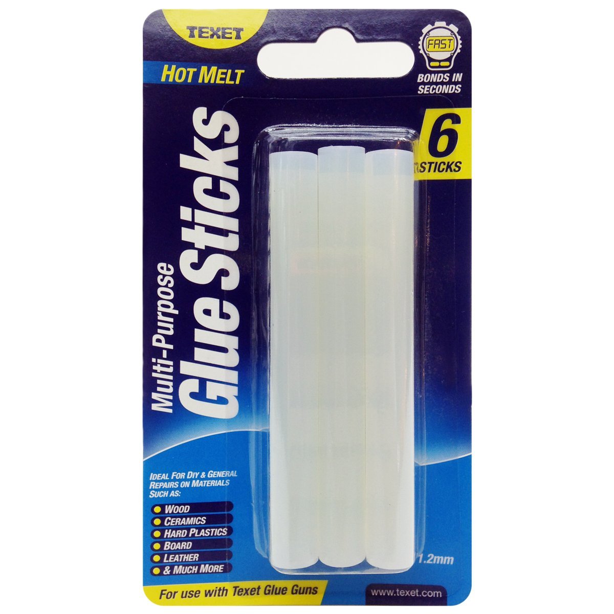 Texet Hot Melt Large Glue Gun Sticks 11.2mm Size Pack of 6