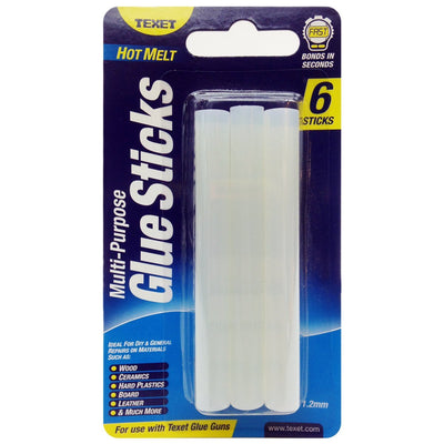 Texet Hot Melt Large Glue Gun Sticks 11.2mm Size Pack of 6