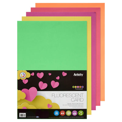 A3 160gsm Coloured Card 20 Sheets - Fluorescent Assorted