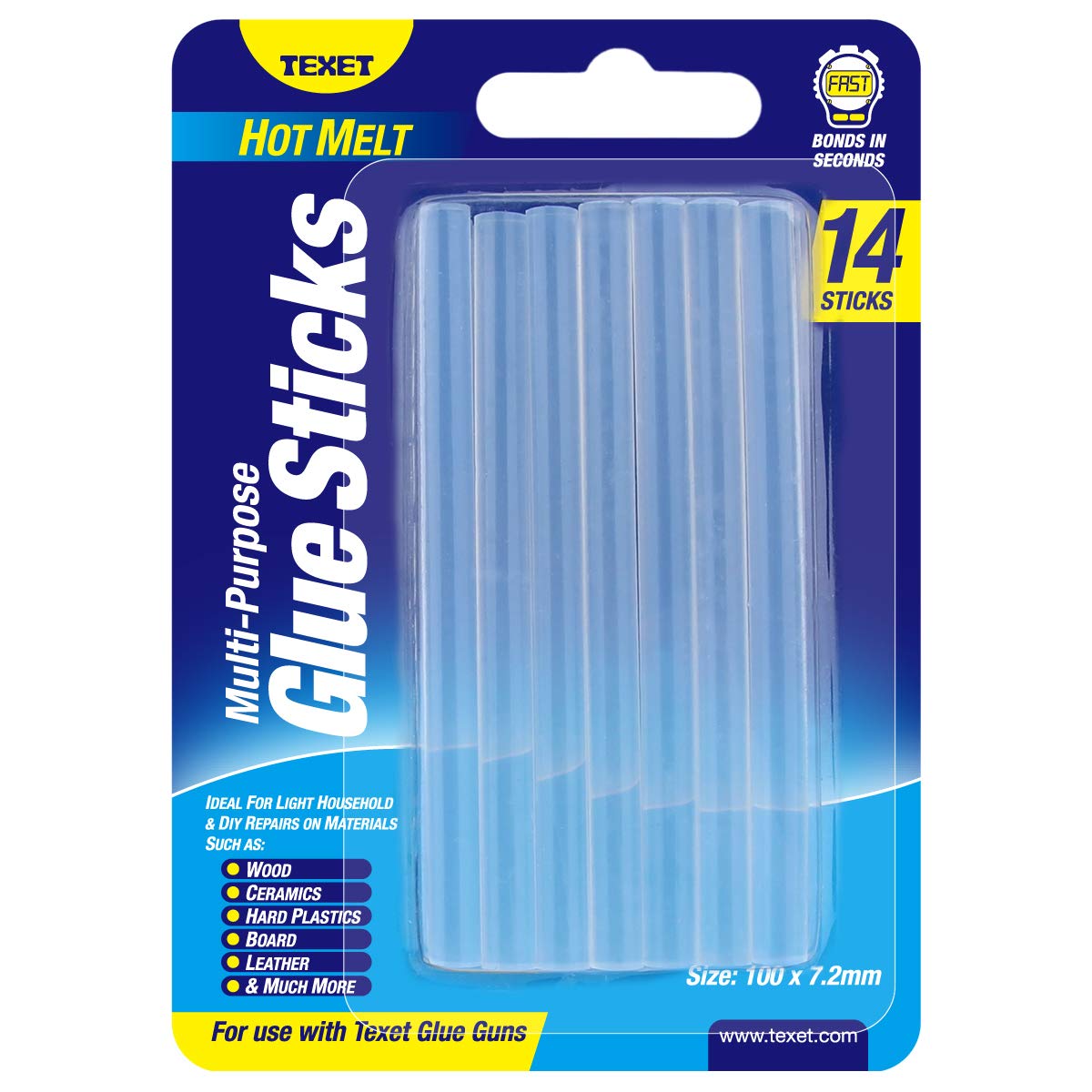 Texet Hot Melt Glue Sticks | Pack of 14 Sticks | Ideal for Household Repairs & Craft | Odourless and Non-Toxic